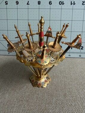 Vtg Toledo Spain 12 Sword Cocktail Picks Brass Set